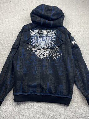 Vintage Y2K Manfred Sherpa Lined Hood Zip Up Hoodie Men Sz XL Grunge Skull Alt